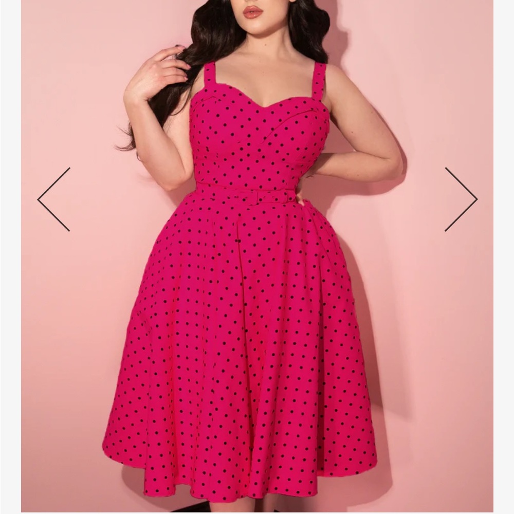 MANEATER SWING DRESS IN HOT PINK POLKA DOT - VIXEN BY MICHELINE PITT